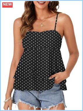 Chiffon Babydoll Cami Top Spaghetti Strap Peplum Tank